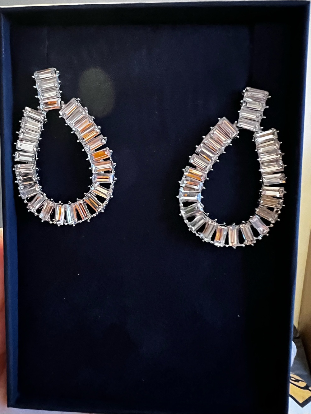 Crystal Teardrop Hoop Earrings - Silver Tone